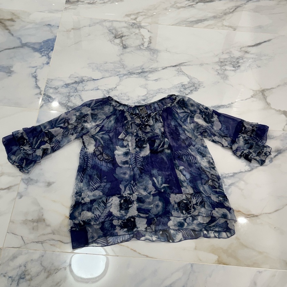 Casual Studio Sheer navy Floral print Beach Cover up layered top large like new